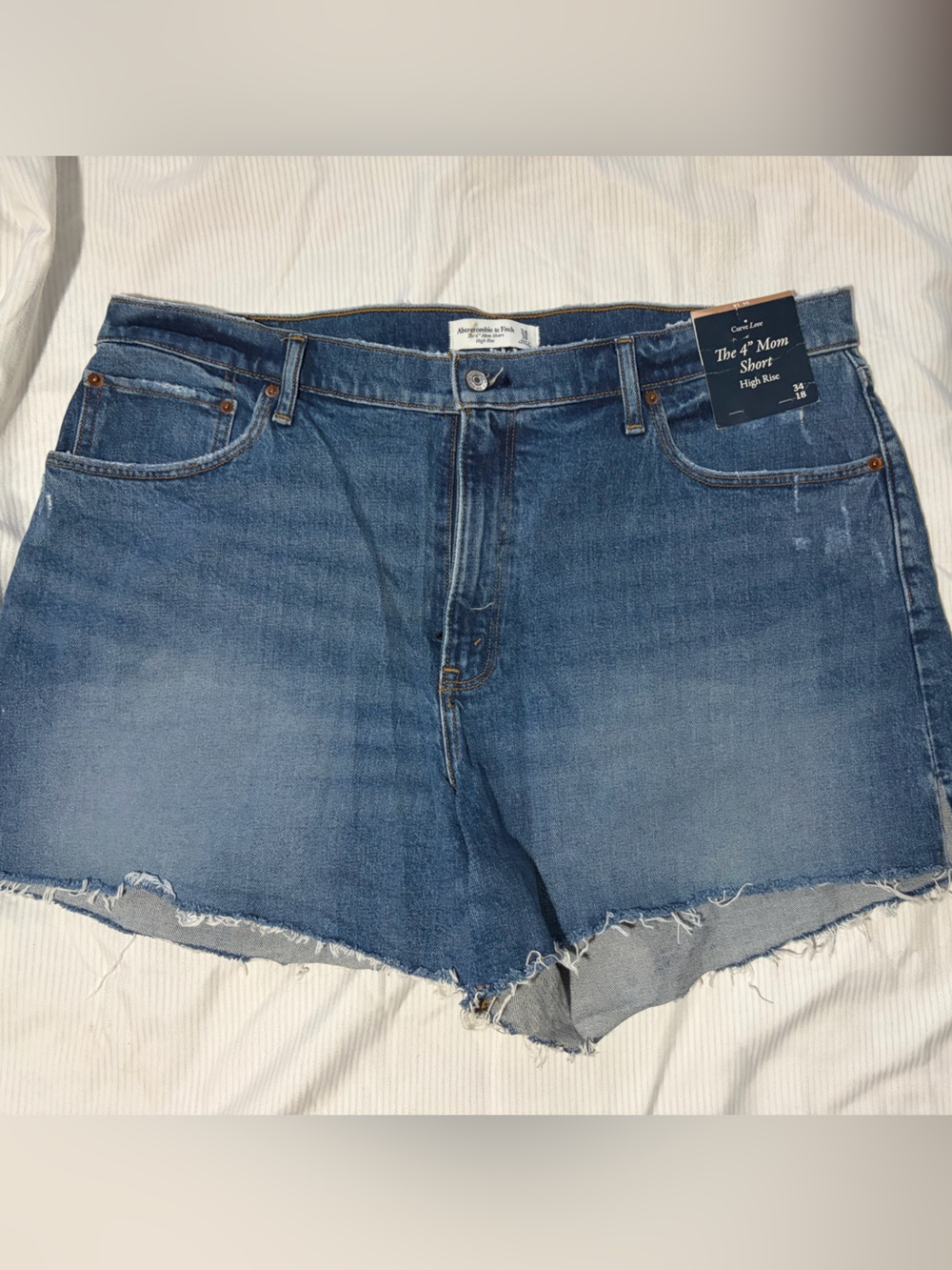 Abercrombie & Fitch Blue Denim Frayed Hem Mom Shorts